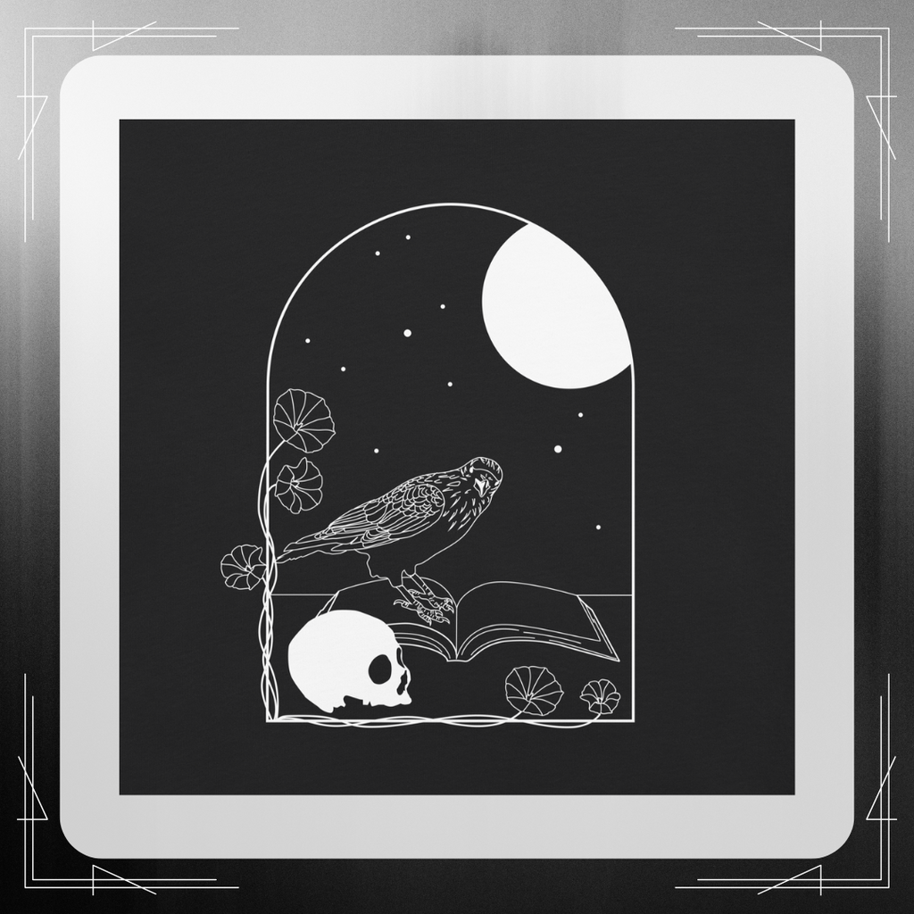 Gothic Skull and Raven T-Shirt – Unisex Heavyweight 100% Cotton Tee | Dark Academia, Occult, Moon & Book Graphic Shirt S–4XL