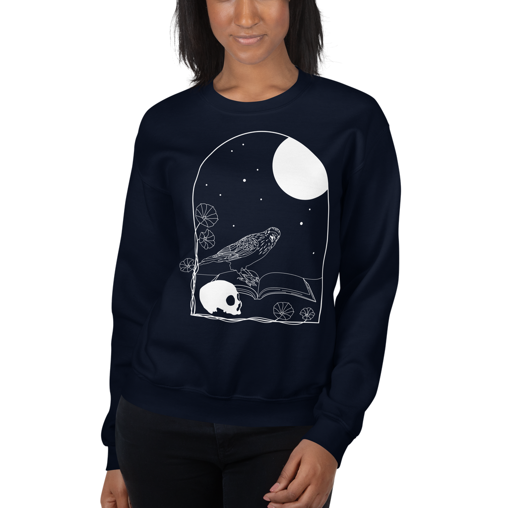 Gothic Skull & Raven Window Sweatshirt – Cozy Dark Academia Style