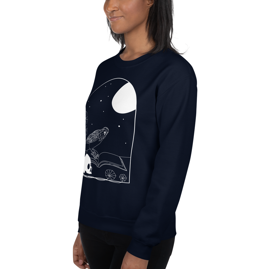 Gothic Skull & Raven Window Sweatshirt – Cozy Dark Academia Style