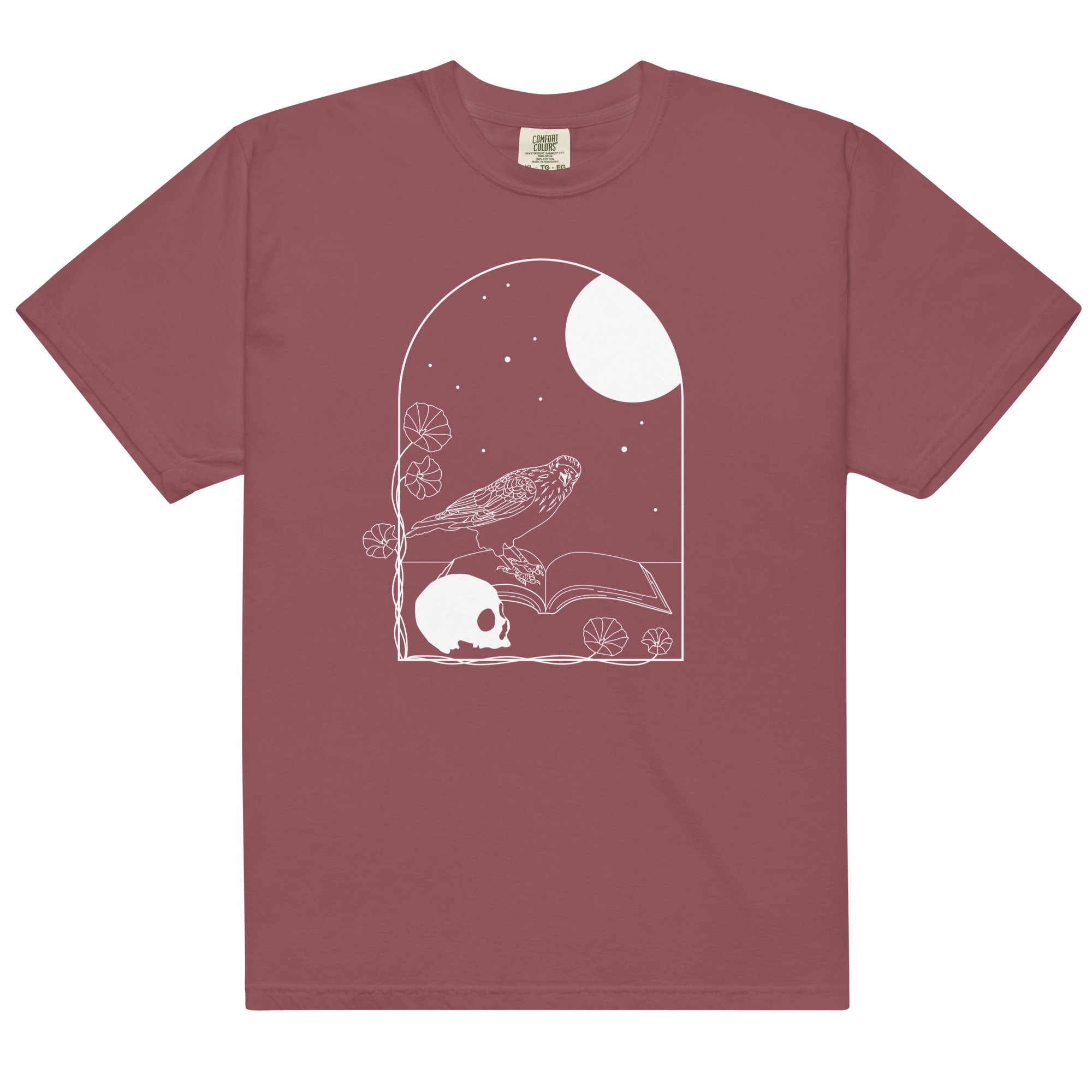 Gothic Skull and Raven T-Shirt – Unisex Heavyweight 100% Cotton Tee | Dark Academia, Occult, Moon & Book Graphic Shirt S–4XL