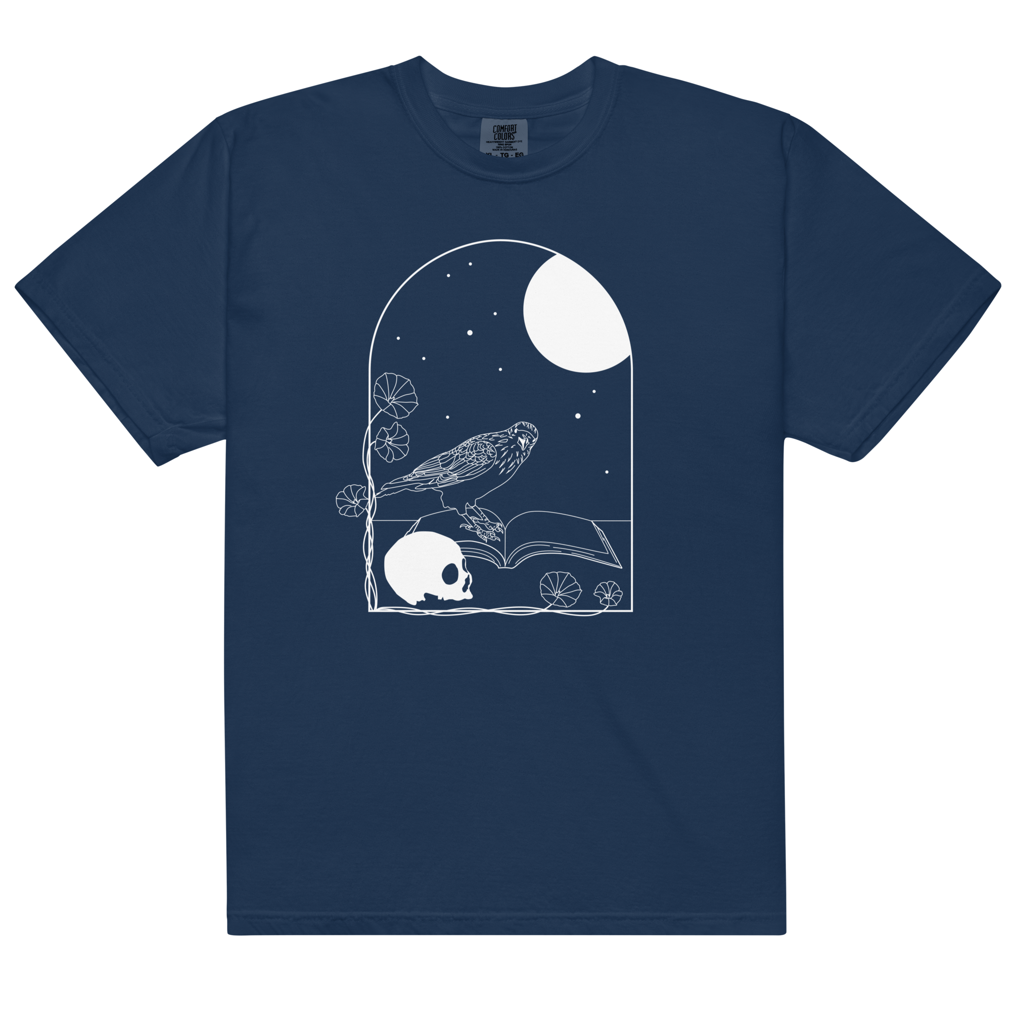 Gothic Skull and Raven T-Shirt – Unisex Heavyweight 100% Cotton Tee | Dark Academia, Occult, Moon & Book Graphic Shirt S–4XL