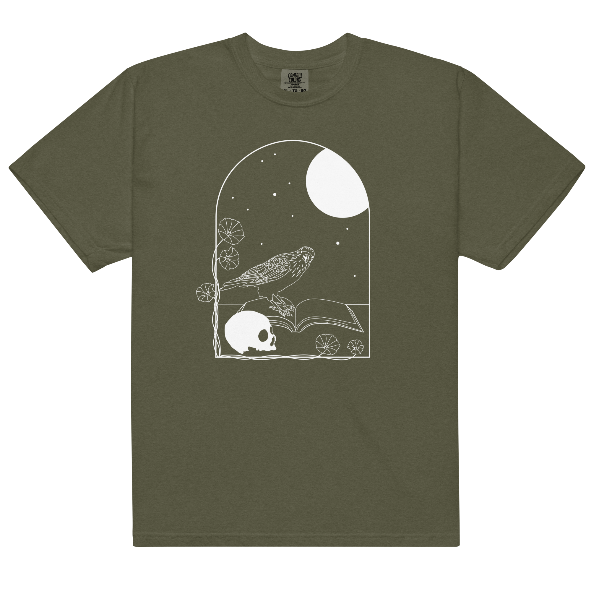 Gothic Skull and Raven T-Shirt – Unisex Heavyweight 100% Cotton Tee | Dark Academia, Occult, Moon & Book Graphic Shirt S–4XL