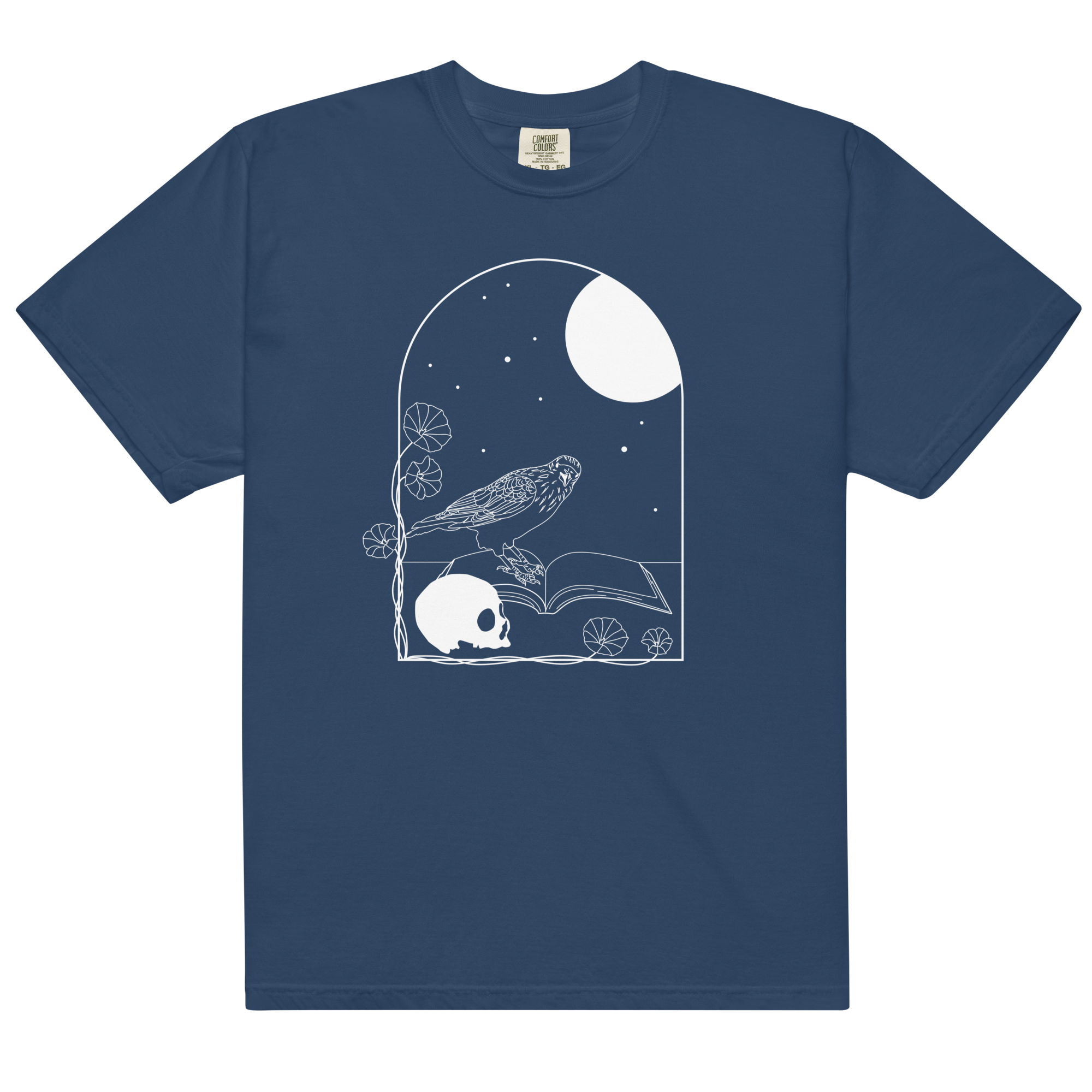 Gothic Skull and Raven T-Shirt – Unisex Heavyweight 100% Cotton Tee | Dark Academia, Occult, Moon & Book Graphic Shirt S–4XL